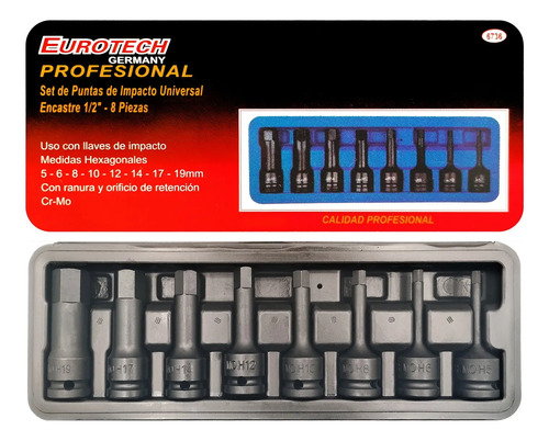 8 Puntas Impacto Allen 5-19mm Dado Enc. 1/2 | Eurotech