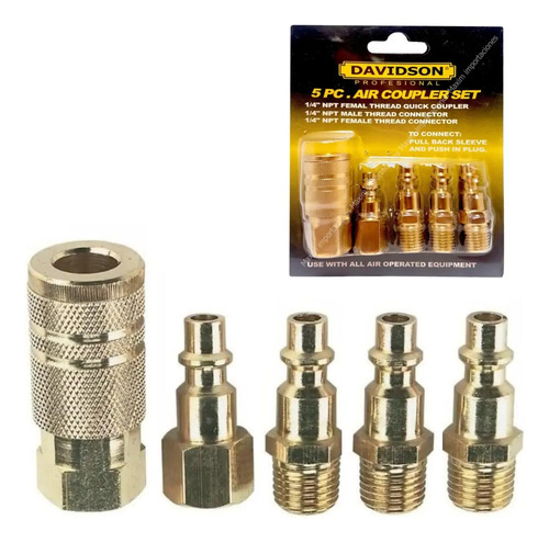Kit Acoples 1/4 Mangueras Aire 1 Hembra + 4 Machos