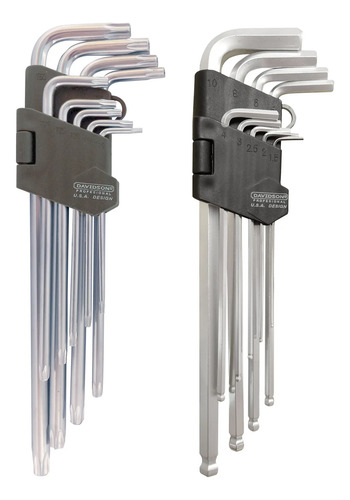 Juego Llaves Allen 9 Piezas + Torx 9 Piezas - Davidson Gris