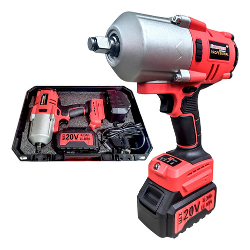Llave Impacto 1/2 - Bateria 20v 1000 Nm 1800 Rpm | Eurotech Rojo N/a