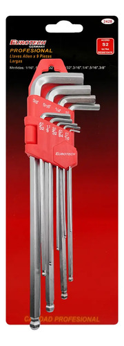 Llaves Allen En Pulgadas - Material Acero S2 - Juego X9 | Eurotech Gris