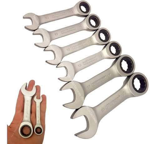 Llaves Combinadas Cortas Con Criquet - 10 A 19 Mm - Davidson Gris