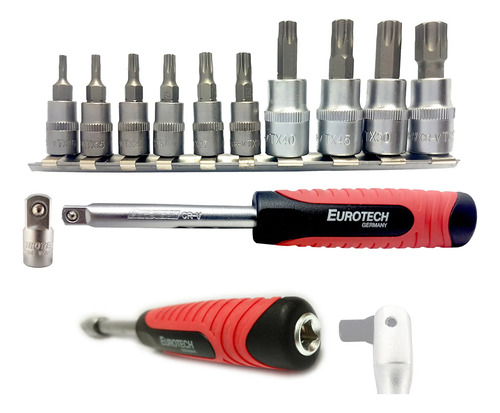 Puntas Torx Encastre 1/4 3/8 + Mango Y Adaptador | Eurotech