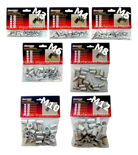 175 Remaches Aluminio Rosca Tuerca M3 4 5 6 8 10 12 X25 C/u.