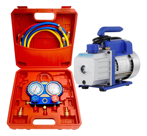 Bomba Vacio 1 Et. 70lt + Manifold 4 Gases Aire Refrigeracion