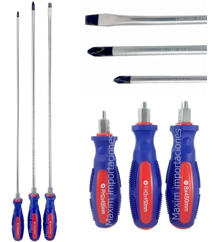 Juego Destornilladores Extra Largos 45 Cm. - Plano Phillips