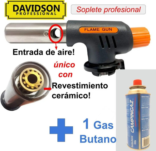 Soplete Repostería Flambeador + Gas Butano (2 Artículos) Negro