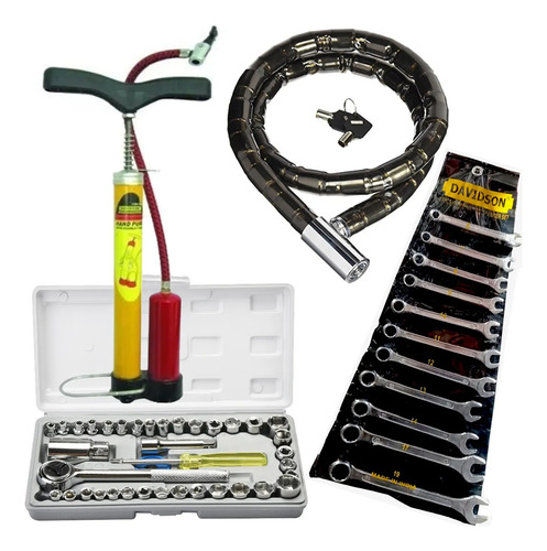 Herramientas Moto. Juego Tubos Llaves Inflador Candado - Kit